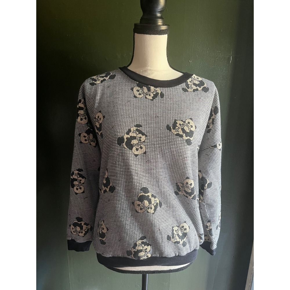 Vintage Panda Bear Grid Print Sweatshirt USA One Size 70s rare Black White